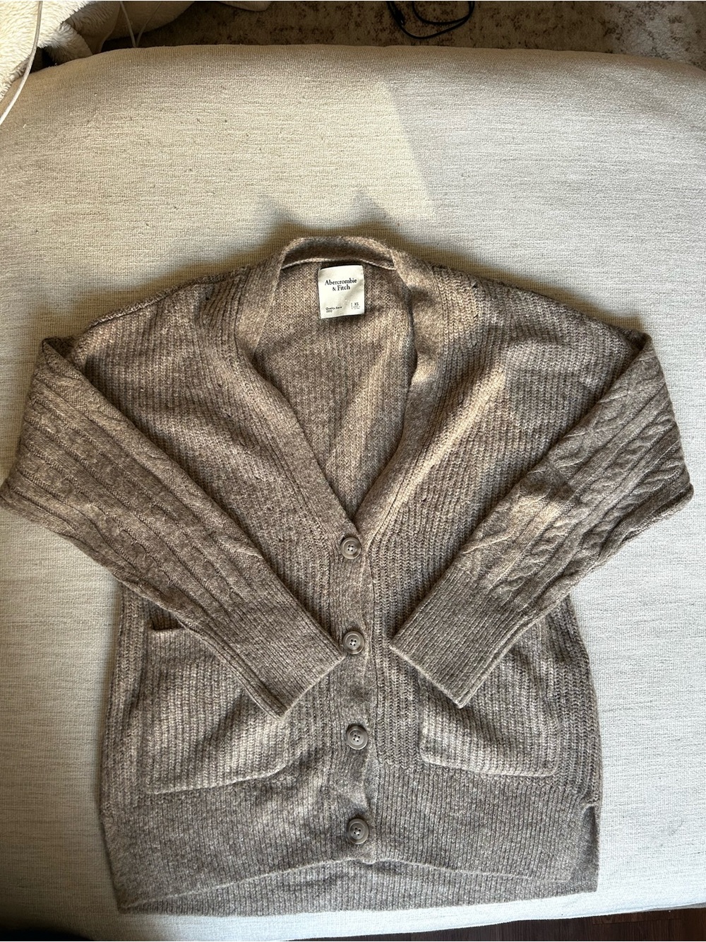 Abercrombie & Fitch Taupe Button-Front Cable Sleeve Cardigan